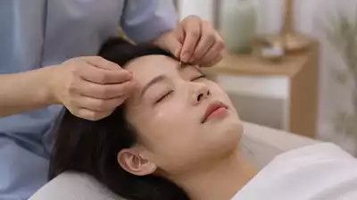 Patient receiving acupuncture treatment for eye health