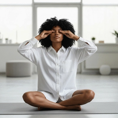 Lifestyle image of a person practicing eye relaxation techniques
