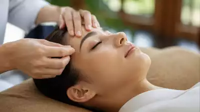User practicing eye acupuncture in a serene setting