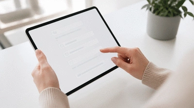 User submitting online form on tablet